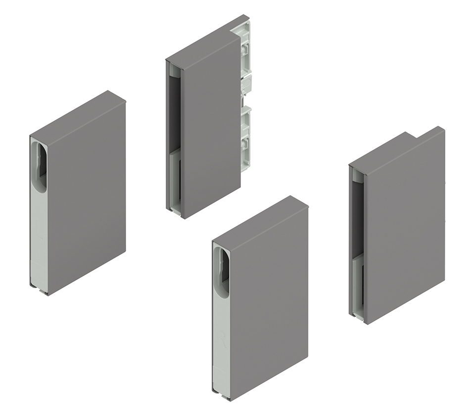 BLUM Merivobox E Boxcover 450 mm, 70 kg, Indium šedá, vnitřní, reling, KOMPLET