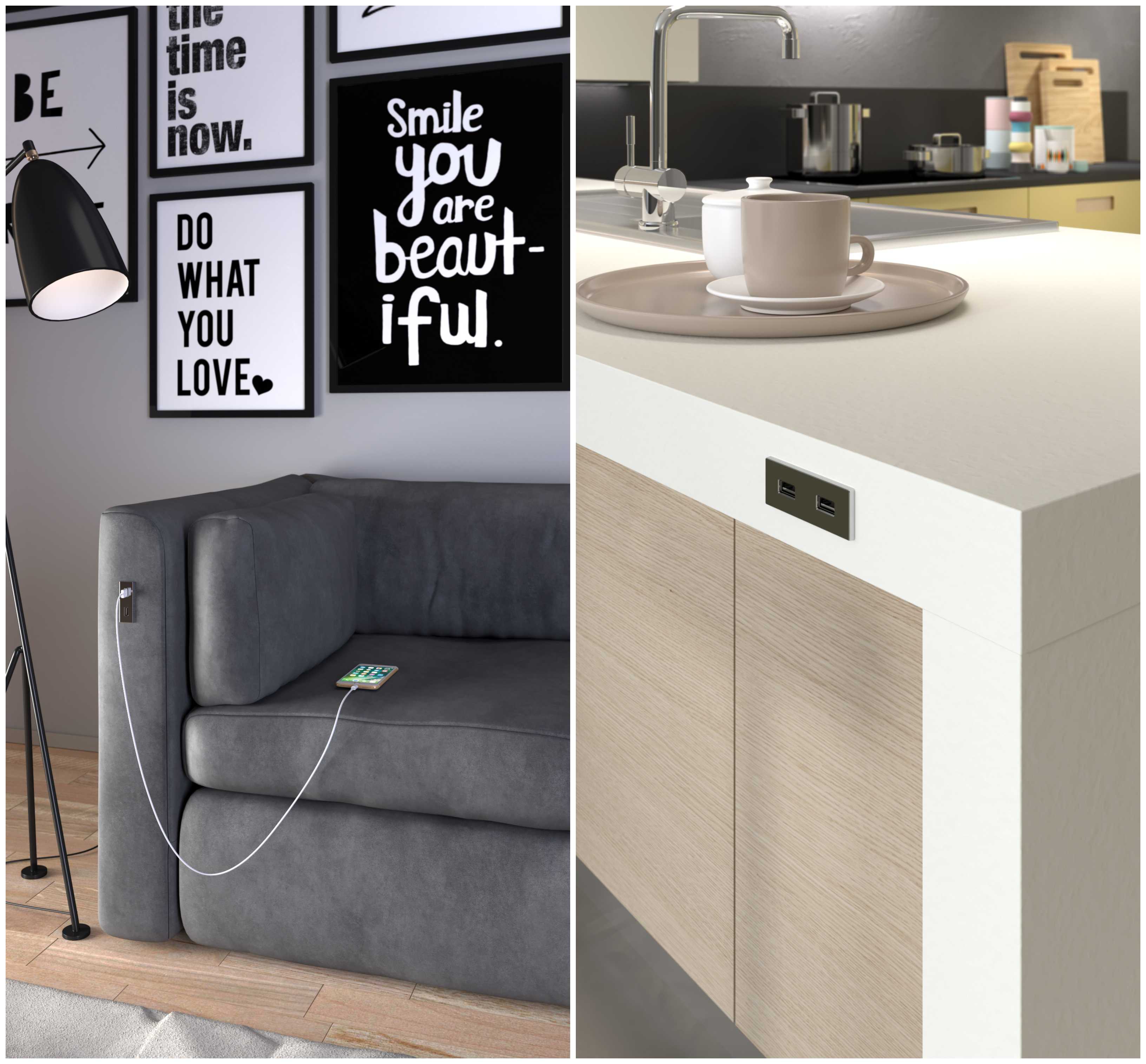 Sofa With Charging Station Baci Living Room